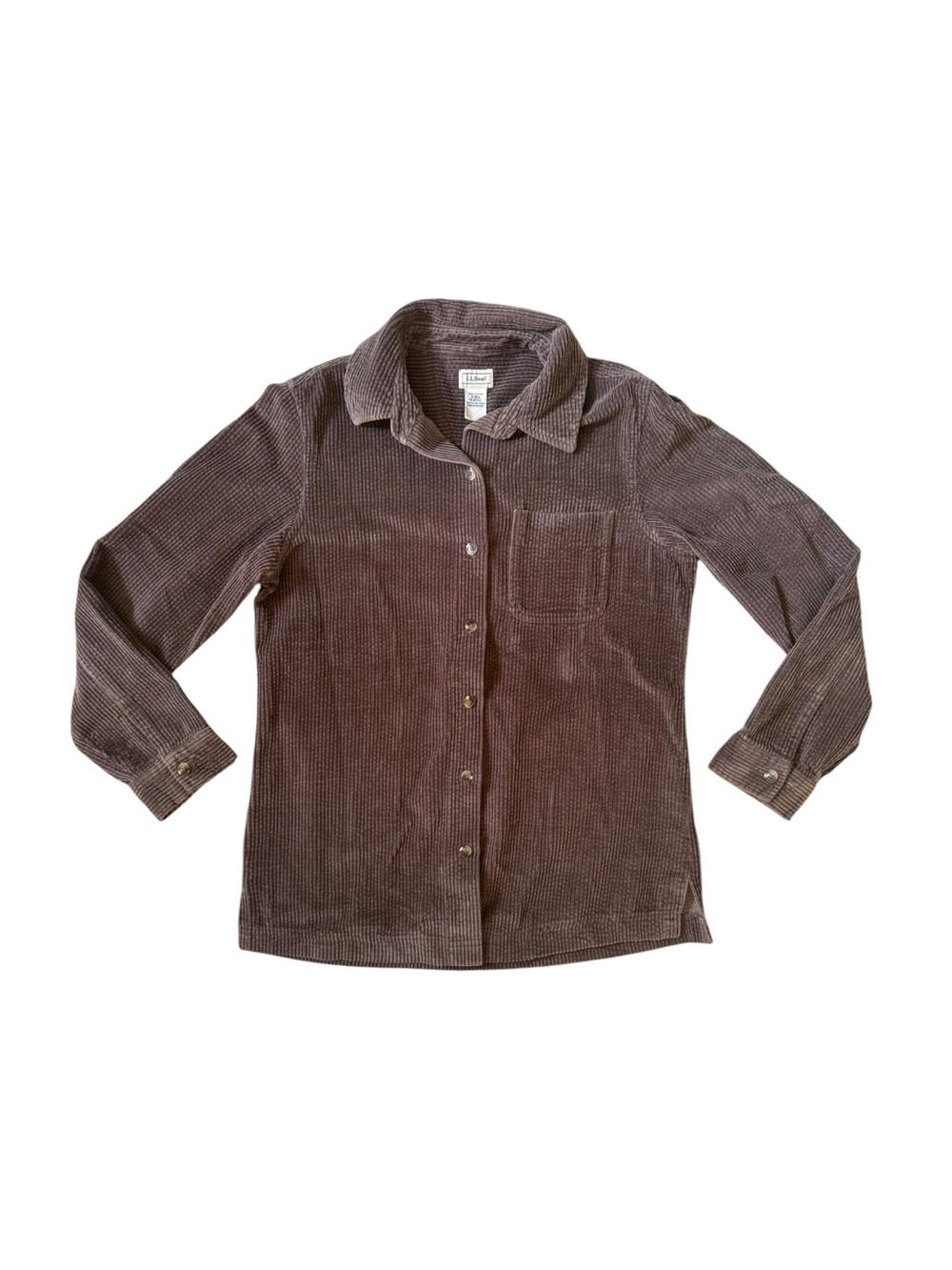 Vintage LL Bean Brown Corduroy Long Sleeve Shirt Size Womens Small Comfy Fuzzy